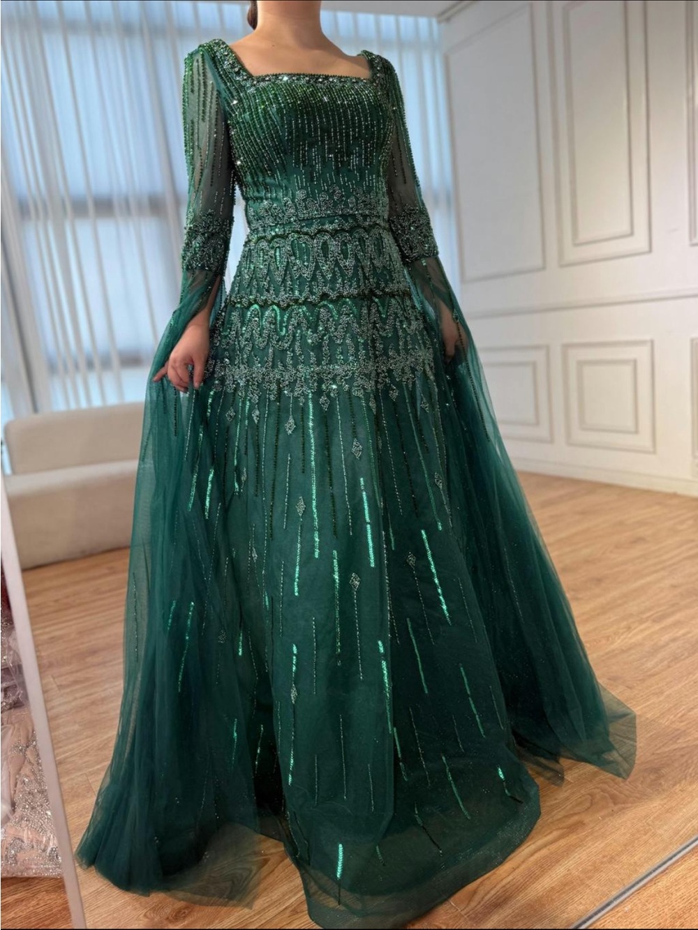 Emerald Green Beaded Evening Dress